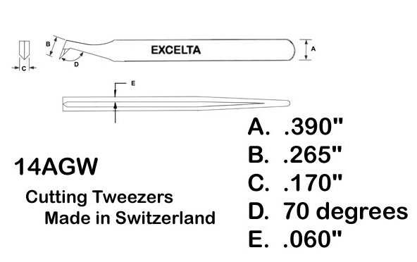 Excelta 14A-GW Tweezer Cutting Angulated 4.38in. Carbon Steel with Slim Points specs